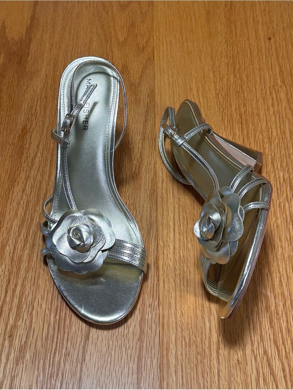 Marc Fisher Gold/Silver Floral Slingback Heels